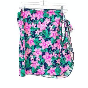 Sia Vintage Womens S/M Tropical Floral Sarong Swim Cover Up Hot Pink Navy Green